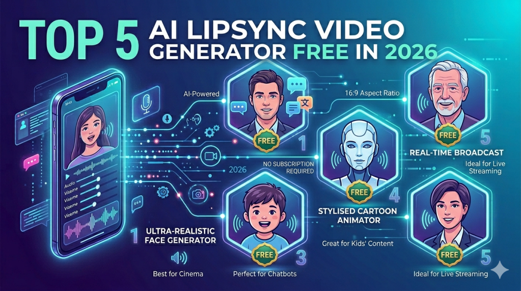 Top 5 AI Lipsync Video Generator Free in 2026